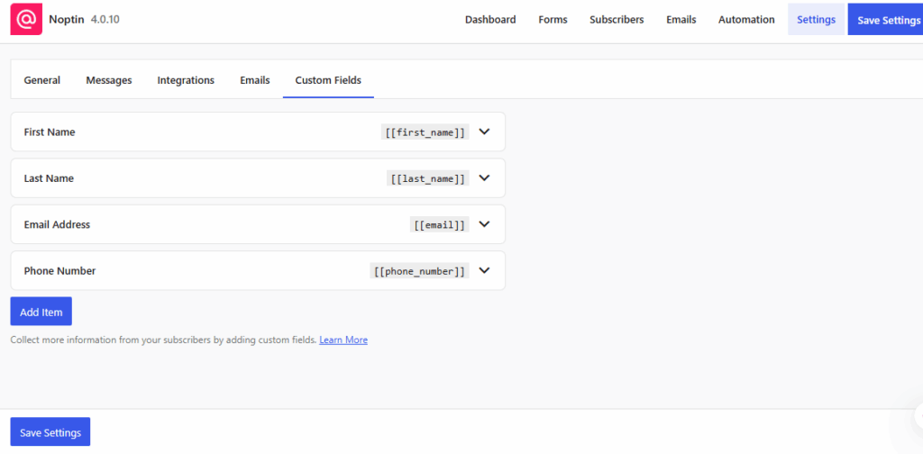Mapping Noptin Custom Fields To Activetrail