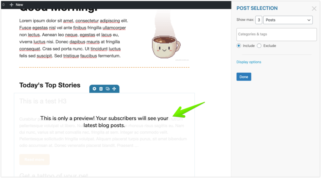 Mailpoet's email editor