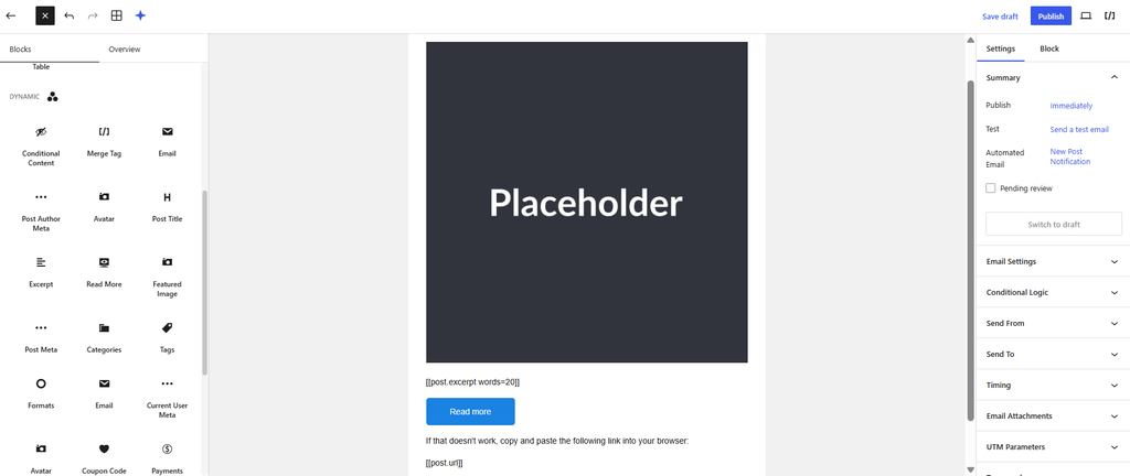 New post notifications editor