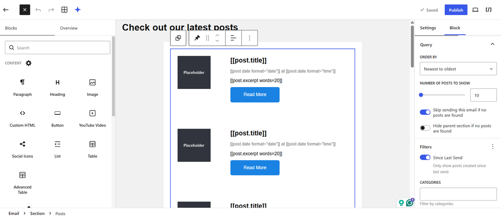 Noptin's email editor