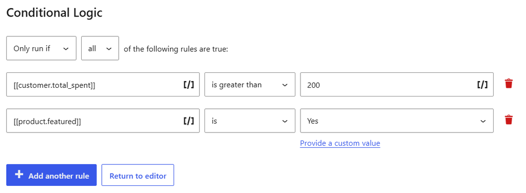 New product notifications conditional logic